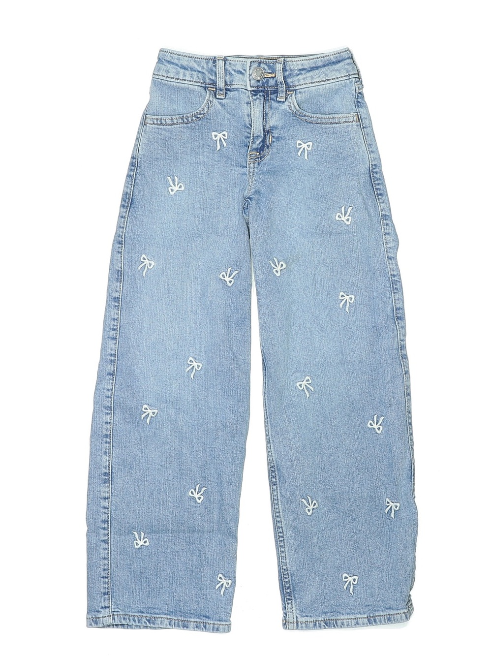 abercrombie kids Light Blue Wide-Leg Jeans with White Bow Embroidery